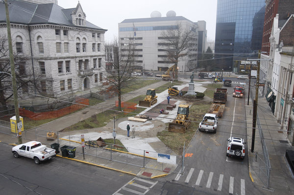 The street along Cheapside Park ?will be paved with permeable pavers to reduce storm water runoff and increase absorption.? Lexington Herald-Leader | Charles Bertram